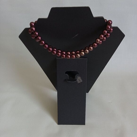 Purple Plastic Beaded Elasticized Double Strand Lightweight Choker Necklace - Picture 2 of 9